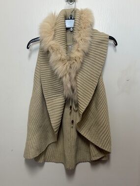 Sisters of the Tribe Women's Fur Trimmed Tan Cardigan